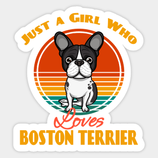 Just a Girl Who Loves Boston Terrier Dog puppy Lover Cute Sunser Retro Funny Sticker